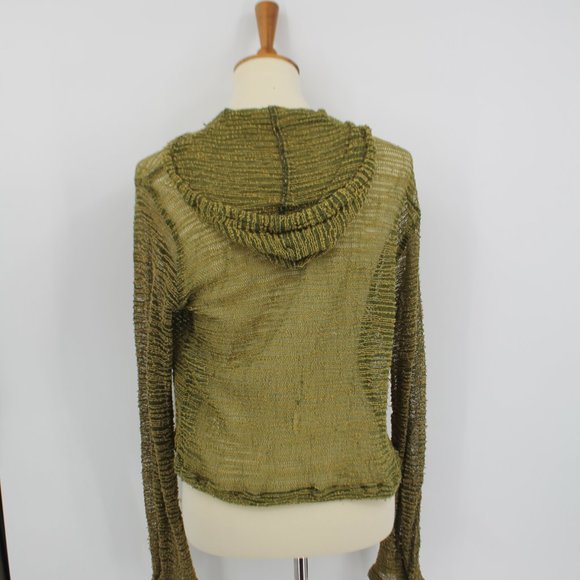 Vintage Army Green Knit Street Wear Snap Hoodie Jacket S - Picture 6 of 8